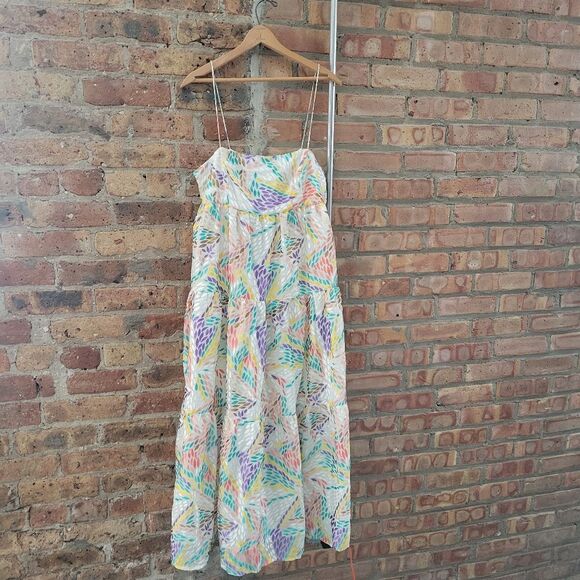 C/Meo Collective Set Up Velvet Abstract Tiered Ivory White Maxi Dress Size Large - Picture 2 of 8